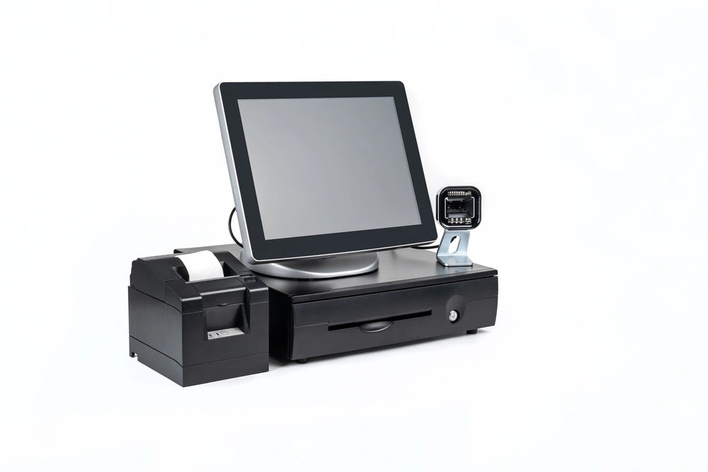 Point of sale touch screen system with thermal printer and cash drawer