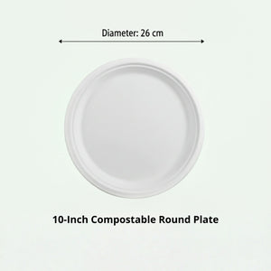 10" White Round Plate, Sugarcane Bagasse, 260 x 20 mm (500 pcs) - Suitable for Restaurants & Catering