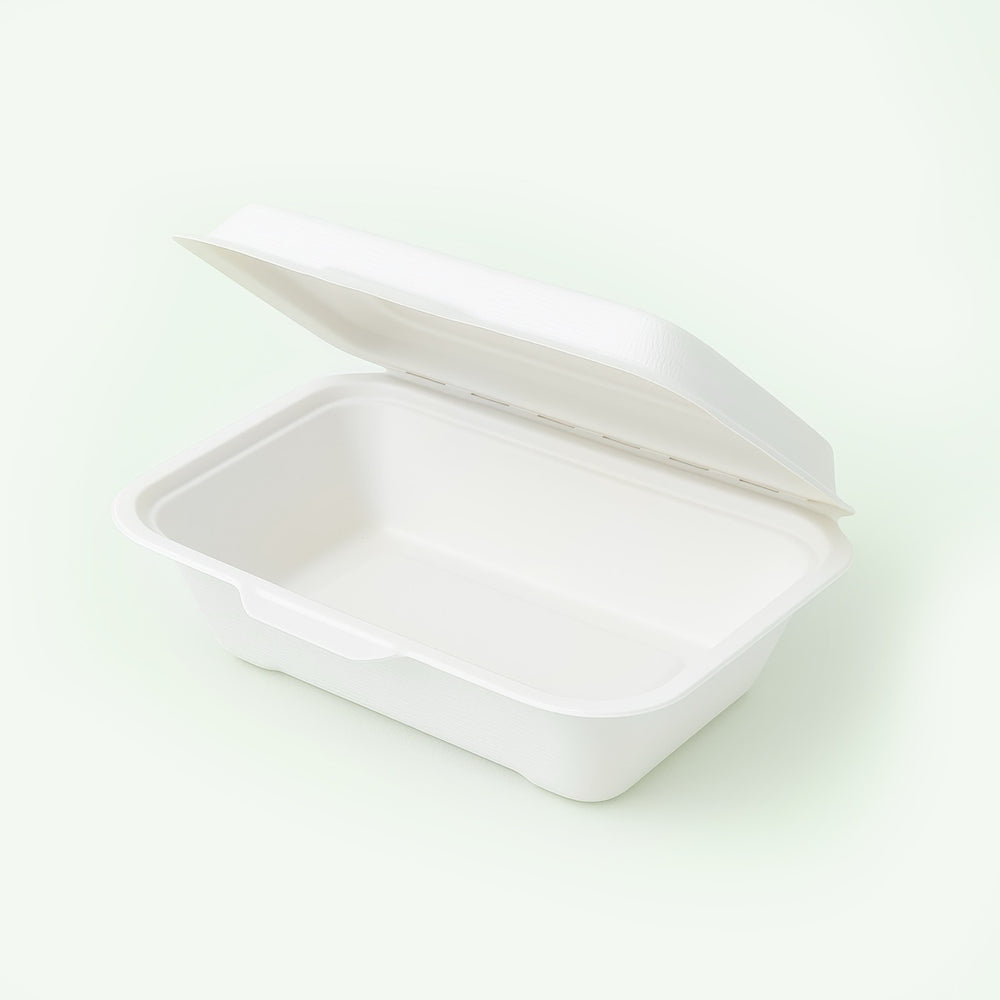 450ml White Sugarcane Food Container, 170 x 125 x 35/50 mm (500 pcs) - Suitable for Restaurants & Takeaway