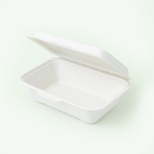 450ml White Sugarcane Food Container, 170 x 125 x 35/50 mm (500 pcs) - Suitable for Restaurants & Takeaway