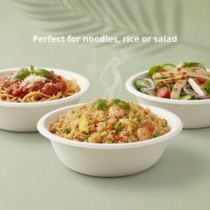 24oz (700ml) Natural Takeaway Round Bowl, Sugarcane Bagasse, 205 x 45 mm (500 pcs) - Suitable for Restaurants & Catering