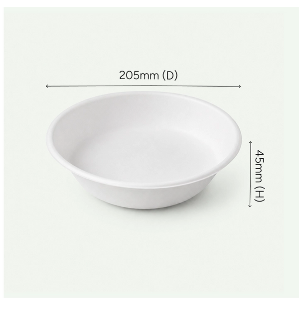24oz (700ml) Natural Takeaway Round Bowl, Sugarcane Bagasse, 205 x 45 mm (500 pcs) - Suitable for Restaurants & Catering