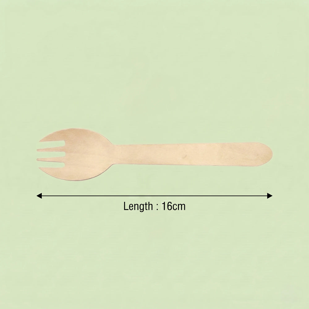 Wooden Spork, FSC 100%, 160 mm (1000 pcs) – Ideal for Restaurants, Takeaway & Food Trucks