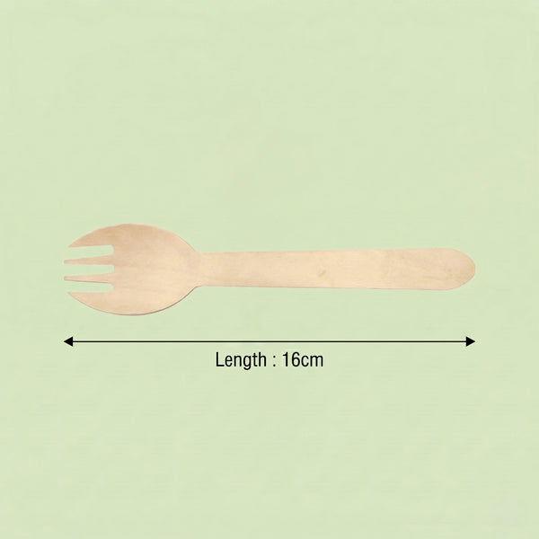 Wooden Spork, FSC 100%, 160 mm (1000 pcs) – Ideal for Restaurants, Takeaway & Food Trucks