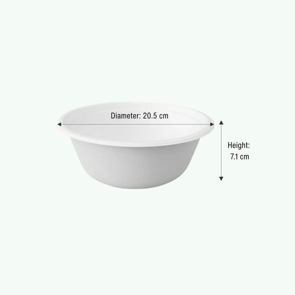 40oz (1200 ml) Natural Large Takeaway Round Bowl, Sugarcane Bagasse, 205 x 71 mm (500 pcs) - Suitable for Restaurants & Catering