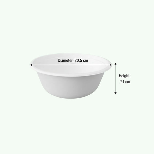 40oz (1200 ml) Natural Large Takeaway Round Bowl, Sugarcane Bagasse, 205 x 71 mm (500 pcs) - Suitable for Restaurants & Catering