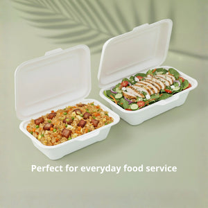 450ml White Sugarcane Food Container, 170 x 125 x 35/50 mm (500 pcs) - Suitable for Restaurants & Takeaway