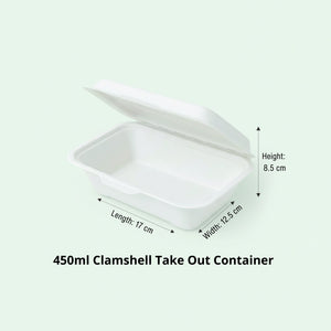 450ml White Sugarcane Food Container, 170 x 125 x 35/50 mm (500 pcs) - Suitable for Restaurants & Takeaway