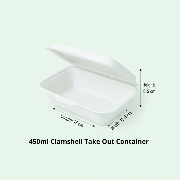 450ml White Sugarcane Food Container, 170 x 125 x 35/50 mm (500 pcs) - Suitable for Restaurants & Takeaway