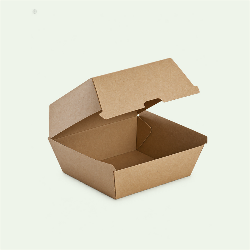 5-inch Brown Kraft Paper Burger Box – 120 × 120 × 100 mm – 150 pcs - Suitable for Restaurants & Food Trucks