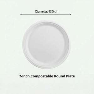 7" White Round Plate, Sugarcane Bagasse, 175 x 15 mm (1000 pcs) - Suitable for Restaurants & Catering