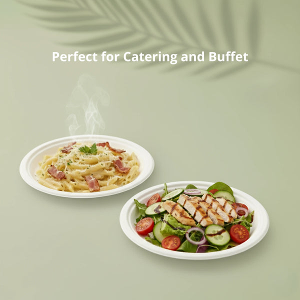 7" White Round Plate, Sugarcane Bagasse, 175 x 15 mm (1000 pcs) - Suitable for Restaurants & Catering