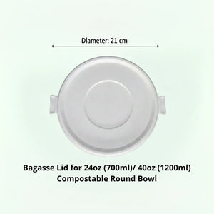 Lid for 24oz (700 ml) & 40oz (1200 ml) Natural Takeaway Round Bowl, Sugarcane Bagasse, 210 x 10 mm (500 pcs)
