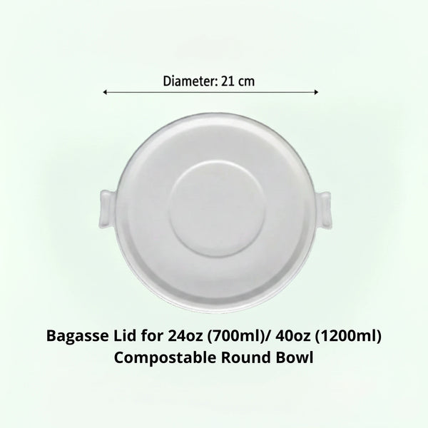 Lid for 24oz (700 ml) & 40oz (1200 ml) Natural Takeaway Round Bowl, Sugarcane Bagasse, 210 x 10 mm (500 pcs)