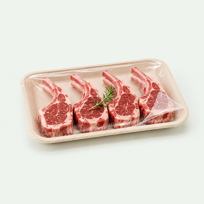 230 x 170 x 30 mm Bagasse Tray with EVOH Peelable Film PFAS FREE(500 pcs) - Ideal for Supermarkets, Butchers & Food Retailers