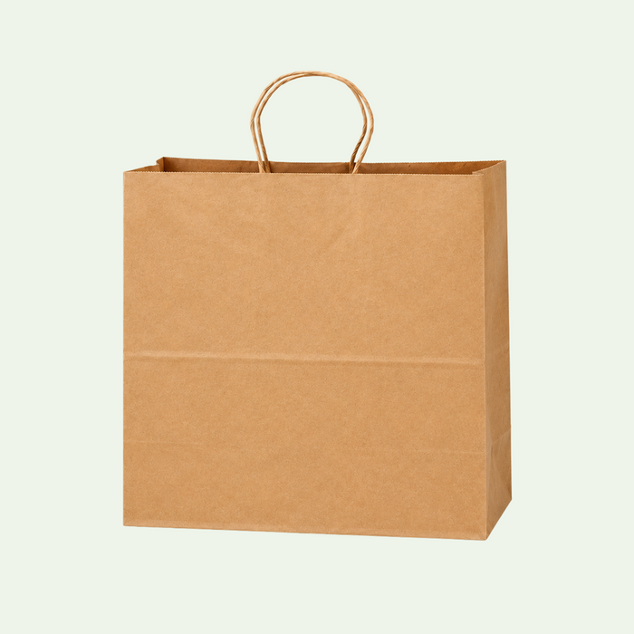Brown Kraft Paper Bag with Handle, 28 x 15 x 28 cm (500 pcs) - Suitable for Restaurant Bulk Packing & Retail Shopping