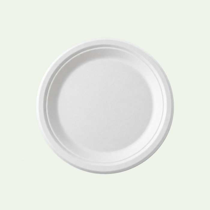 9-inch White Sugarcane Round Plate , 225 x 17 mm (500 pcs) – Suitable for Restaurants & Catering