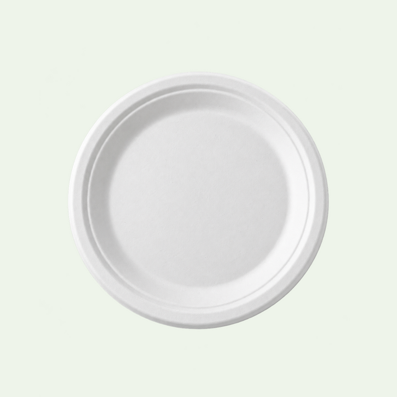 9-inch White Sugarcane Round Plate , 225 x 17 mm (500 pcs) – Suitable for Restaurants & Catering