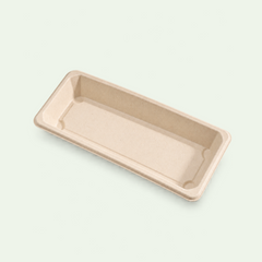 TRAY ONLY – Long Natural Bagasse Sushi Tray, 221 × 92 × 22 mm (500 pcs)