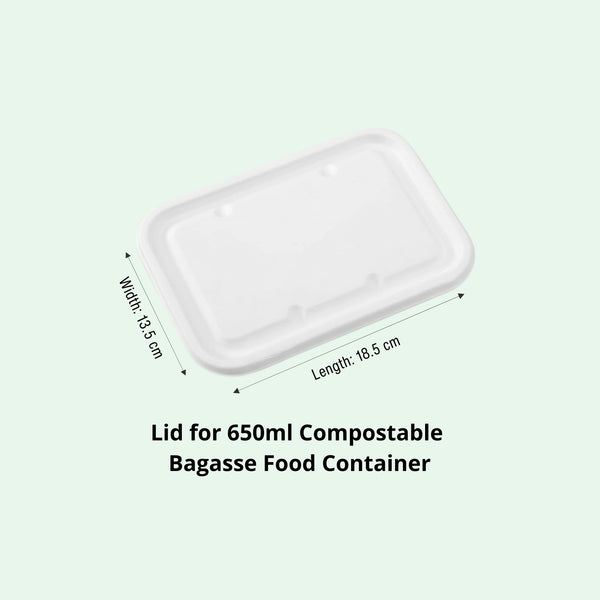 Lid for 650ml White Food Container, Sugarcane Bagasse, 185 x 135 mm (500 pcs) - Suitable for Restaurants & Takeaway