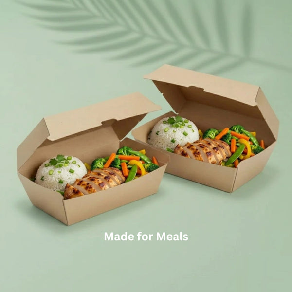 Brown Kraft Paper Dinner Box, F Flute, 178 x 160 x 75 mm (150 pcs) - Suitable for Restaurants & Takeaway