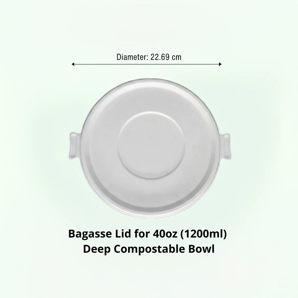 Lid for 40oz (1200 ml) White Deep Takeaway Bowl, Sugarcane Bagasse, 226.9 × 24 mm (400 pcs)
