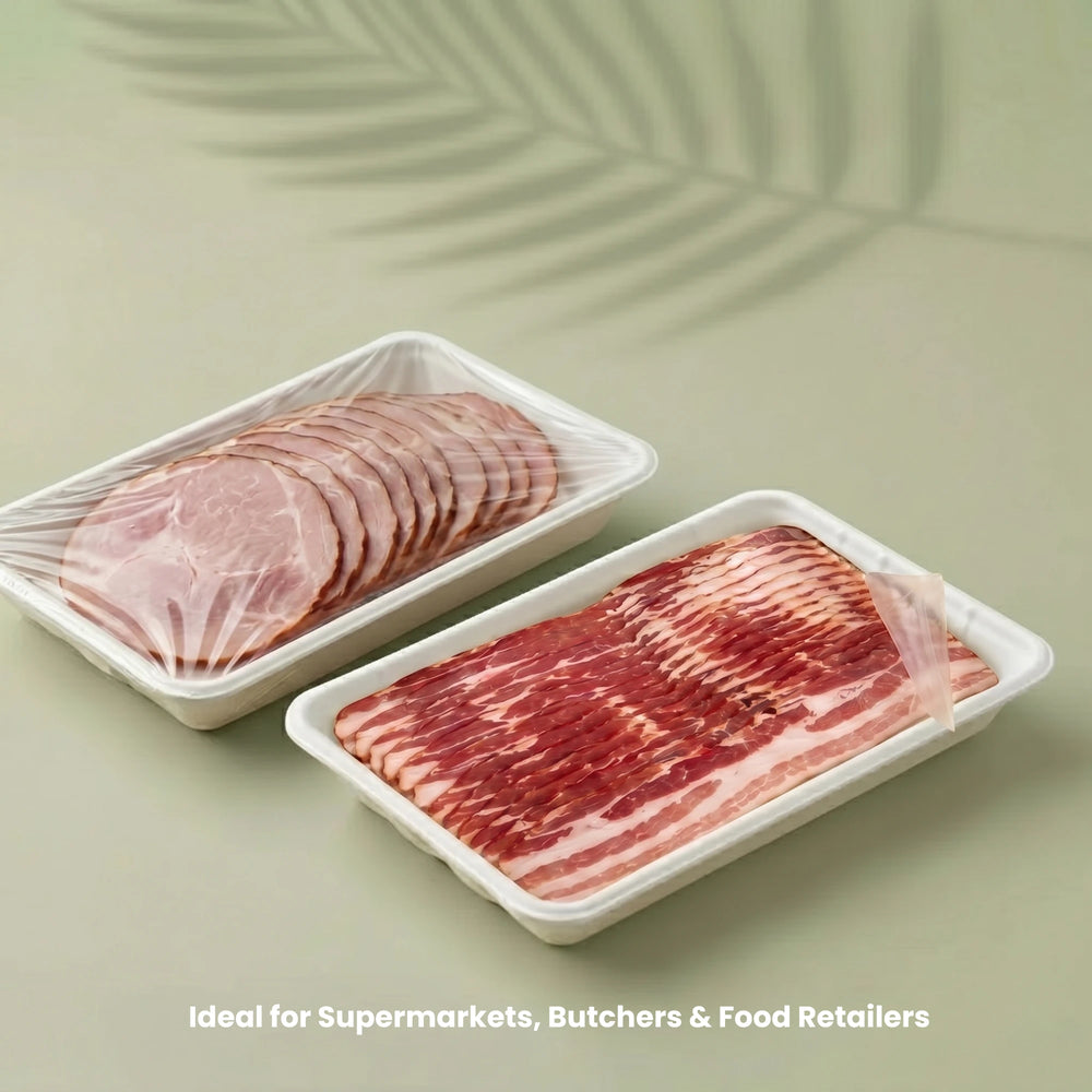 Biodegradable Bagasse Meat Tray White 215x150x27mm (600 pcs) – Ideal for Supermarkets, Butchers & Food Retailers