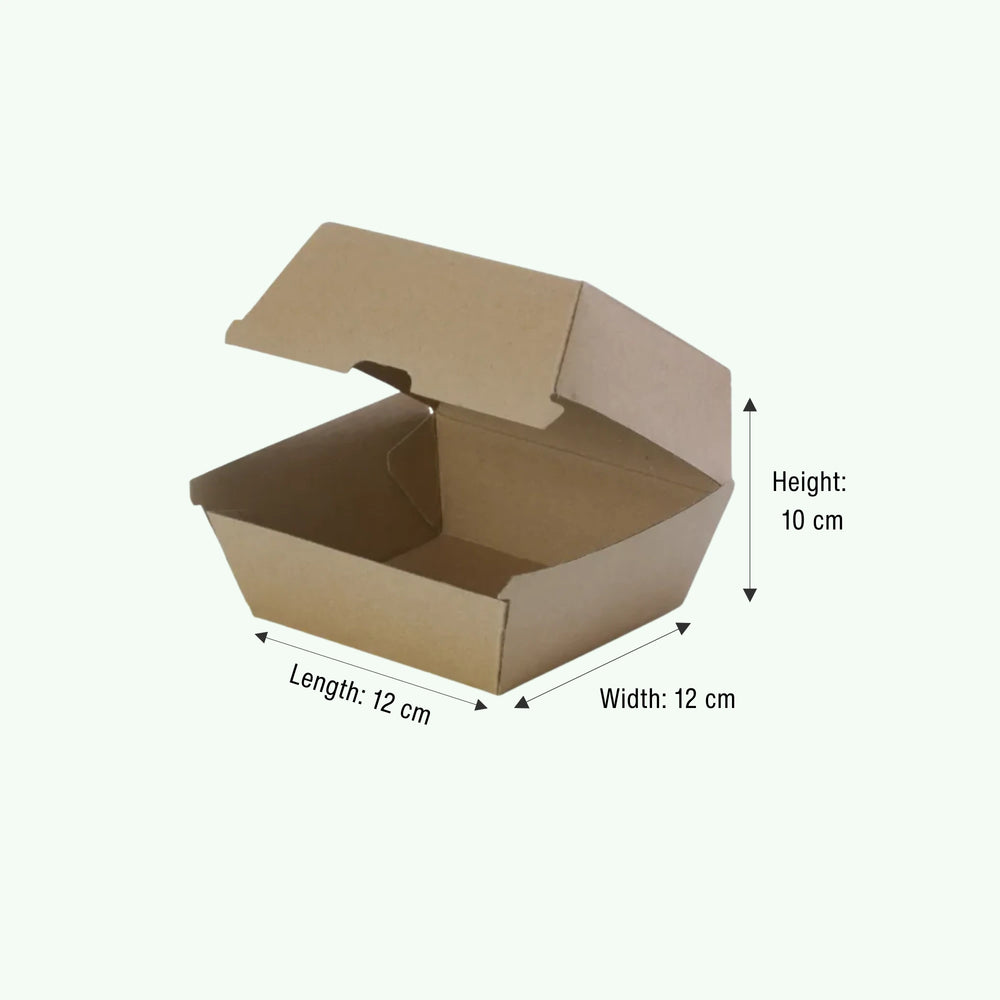 Brown Kraft Paper Burger Box,120 x 120 x 100 mm (150 pcs) - Suitable for Restaurants & Food Trucks