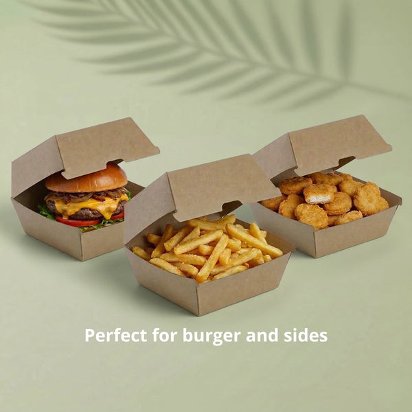 Brown Kraft Paper Burger Box,120 x 120 x 100 mm (150 pcs) - Suitable for Restaurants & Food Trucks