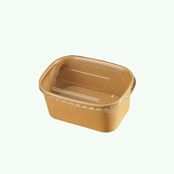 172mm Rectangle PP LID Clear (300 pcs) - Compatible with 580ml/ 750ml/ 1000ml Rectangle Kraft Paper Bowl