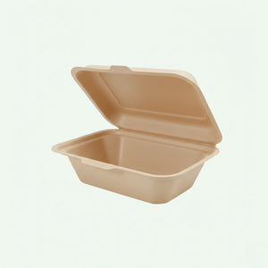 600ml Natural Sugarcane Clamshell Food Container, 180 x 135 x 40/55 mm (500 pcs) - Suitable for Restaurants & Takeaway