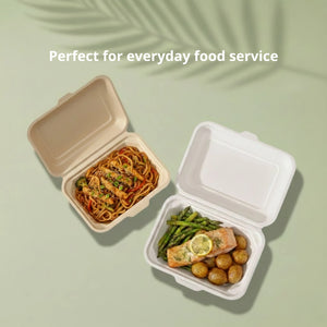 600ml Natural Sugarcane Clamshell Food Container, 180 x 135 x 40/55 mm (500 pcs) - Suitable for Restaurants & Takeaway