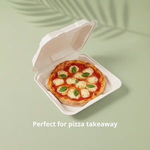 8" Natural Clamshell Takeaway Box, Sugarcane Bagasse, 210 x 200 x 63 mm (200pcs) - Suitable for Restaurants