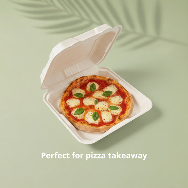 8" Natural Clamshell Takeaway Box, Sugarcane Bagasse, 210 x 200 x 63 mm (200pcs) - Suitable for Restaurants