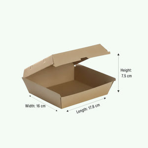 Brown Kraft Paper Dinner Box, F Flute, 178 x 160 x 75 mm (150 pcs) - Suitable for Restaurants & Takeaway