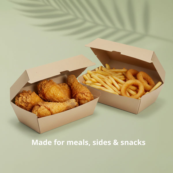 Brown Regular Kraft Paper Snack Box, F Flute, 75 x 90 x 84 (200 pcs) - Suitable for Restaurants & Takeaway