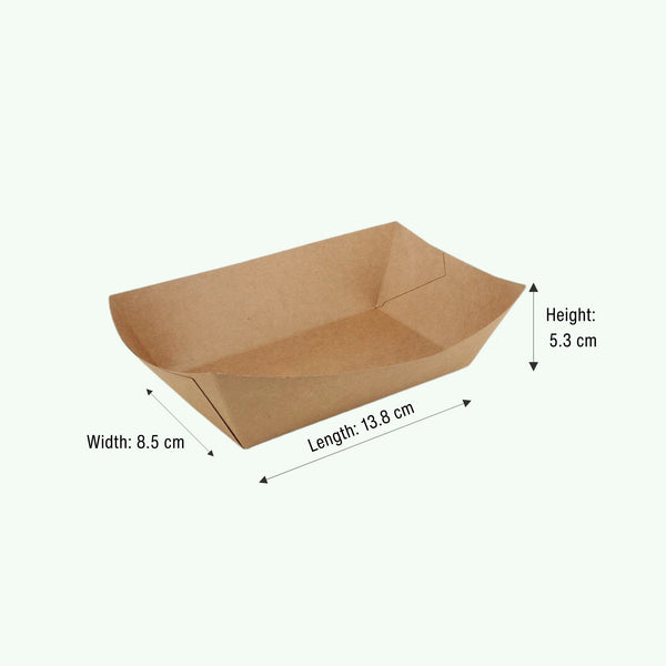 Brown Kraft Paper Food Boat, 13.8 x 8.5 x 5.3 mm (500 pcs) - Suitable for Restaurants & Takeaway