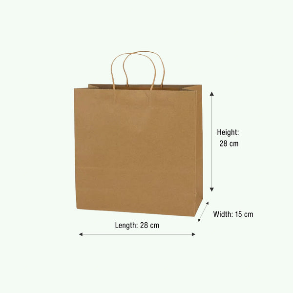 Brown Kraft Paper Bag with Handle, 28 x 15 x 28 cm (500 pcs) - Suitable for Restaurant Bulk Packing & Retail Shopping