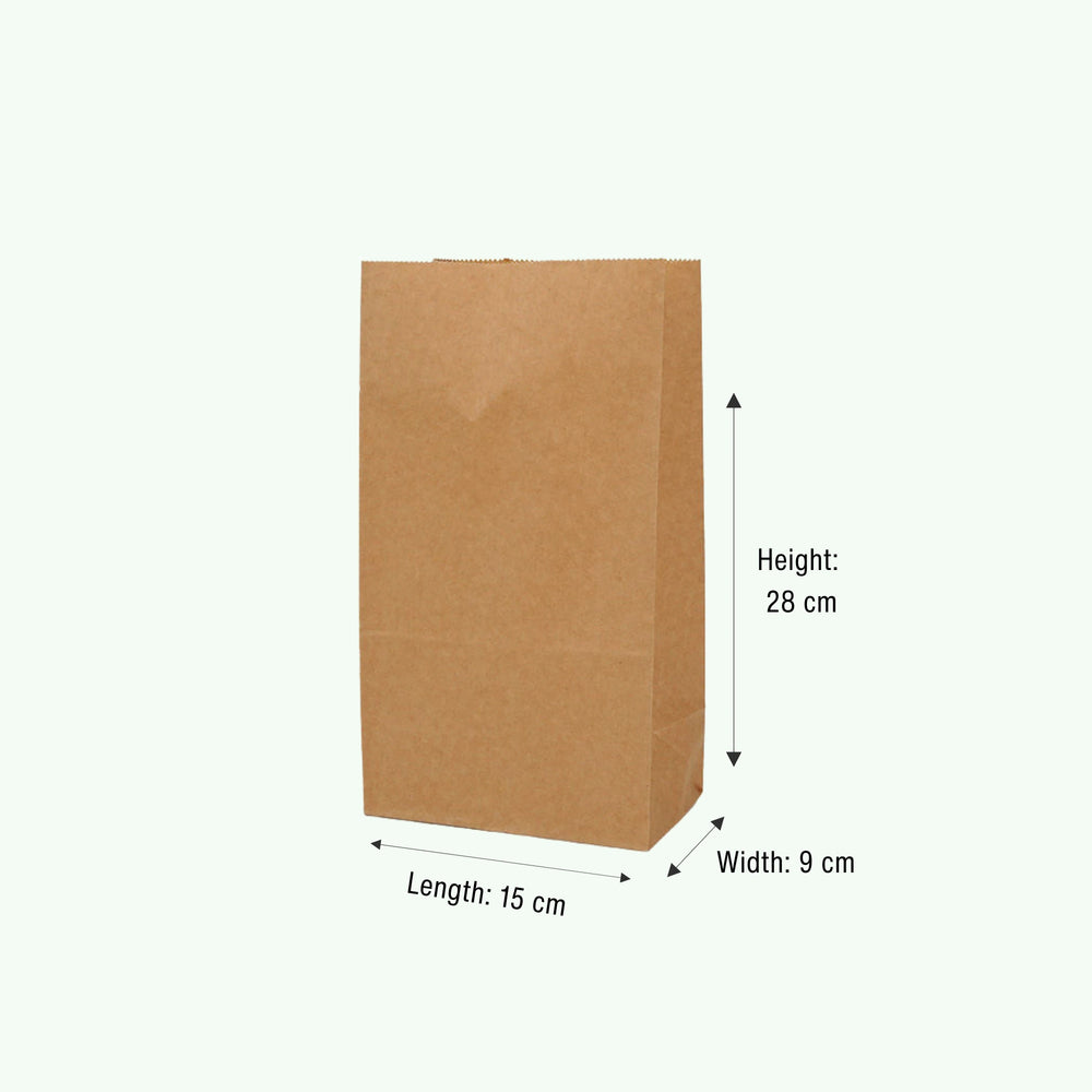Brown SOS Kraft Paper Bag, 15 x 9 x 28 cm (500 pcs) - Suitable for Packing Snacks, Bread & Bakery Items