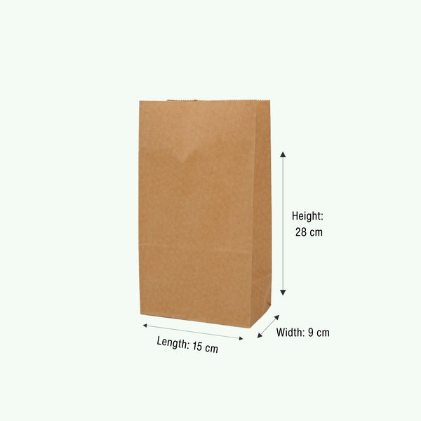 Brown SOS Kraft Paper Bag, 15 x 9 x 28 cm (500 pcs) - Suitable for Packing Snacks, Bread & Bakery Items