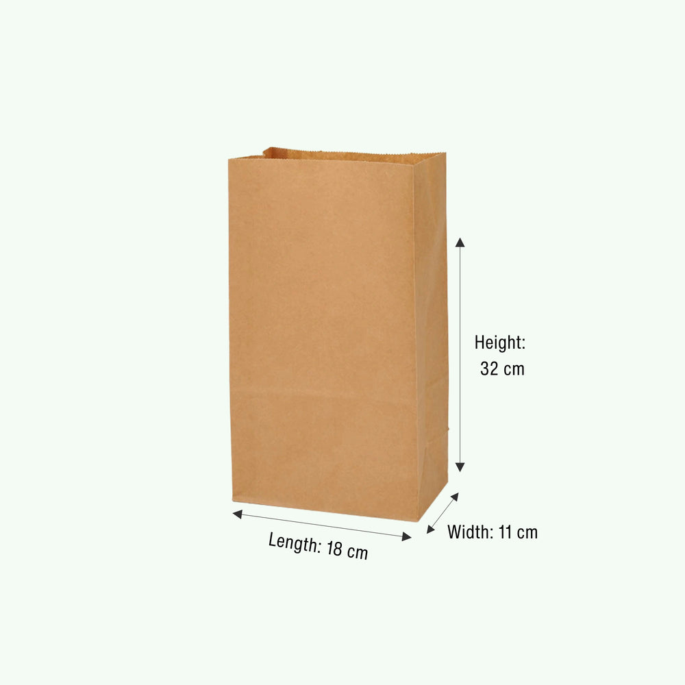 Brown SOS Kraft Paper Bag, 18 x 11 x 32 cm (500 pcs) - Suitable for Packing Grocery, Lunch, Snacks, Bread & Bakery Items