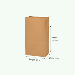 Brown SOS Kraft Paper Bag, 18 x 11 x 32 cm (500 pcs) - Suitable for Packing Grocery, Lunch, Snacks, Bread & Bakery Items