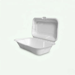 9 x 5″ White Clamshell Food Container, Sugarcane Bagasse, 220 x 130 x 45/70 mm (200 pcs) – Suitable for Restaurants & Takeaway