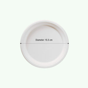 6" White Round Plate, Sugarcane Bagasse, 155 x 15 mm (1000 pcs) - Suitable for Restaurants & Catering