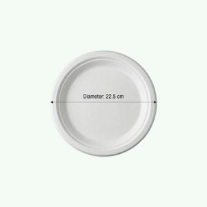 9" White Round Plate, Sugarcane Bagasse, 225 x 17 mm (500 pcs) – Suitable for Restaurants & Catering