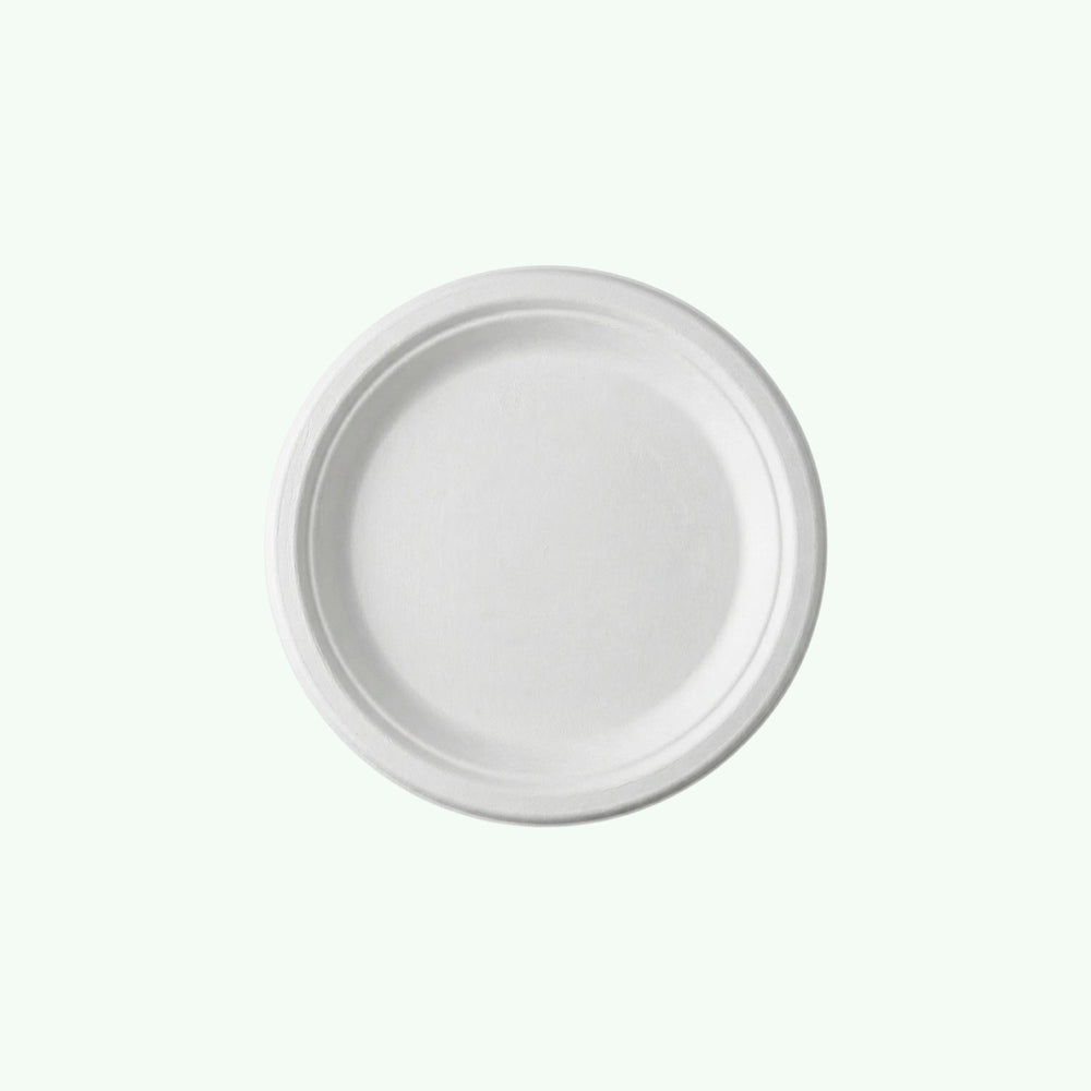 9" White Round Plate, Sugarcane Bagasse, 225 x 17 mm (500 pcs) – Suitable for Restaurants & Catering