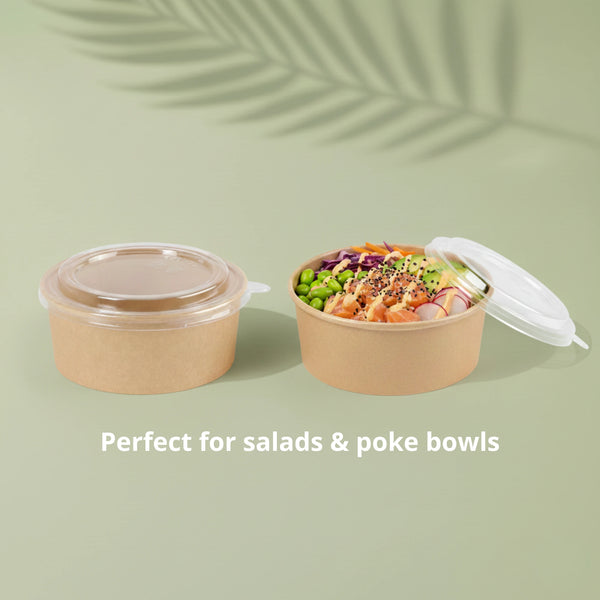 500ml Brown Round Kraft Paper Bowl, 150 x 128 x 45 mm (300 pcs) - Suitable for Restaurants & Takeaway