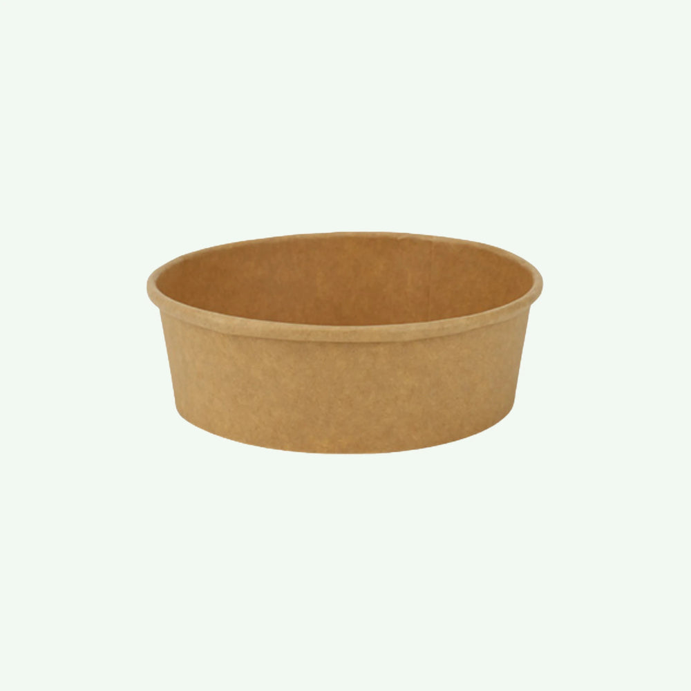 500ml Brown Round Kraft Paper Bowl, 150 x 128 x 45 mm (300 pcs) - Suitable for Restaurants & Takeaway