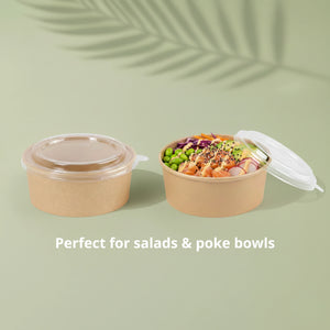 750ml Brown Round Kraft Paper Bowl, 150 x 128 x 60 mm (300 pcs) - Suitable for Restaurants & Takeaway