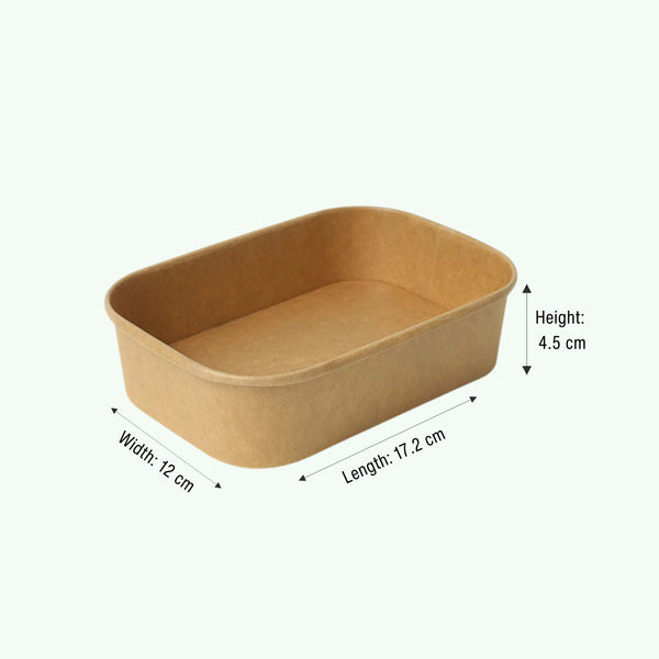 580ml Brown Rectangle Kraft Paper Bowl, 172 x 120 x 45 mm (300 pcs) - Suitable for Restaurants & Takeaway